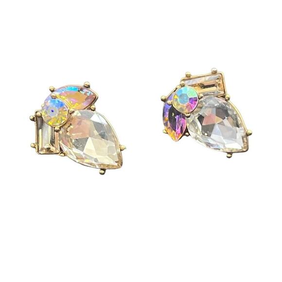 J. Crew Four Clear Champagne AB Rhinestone Stud Gold Tone Sparkling Earrings - Picture 2 of 11
